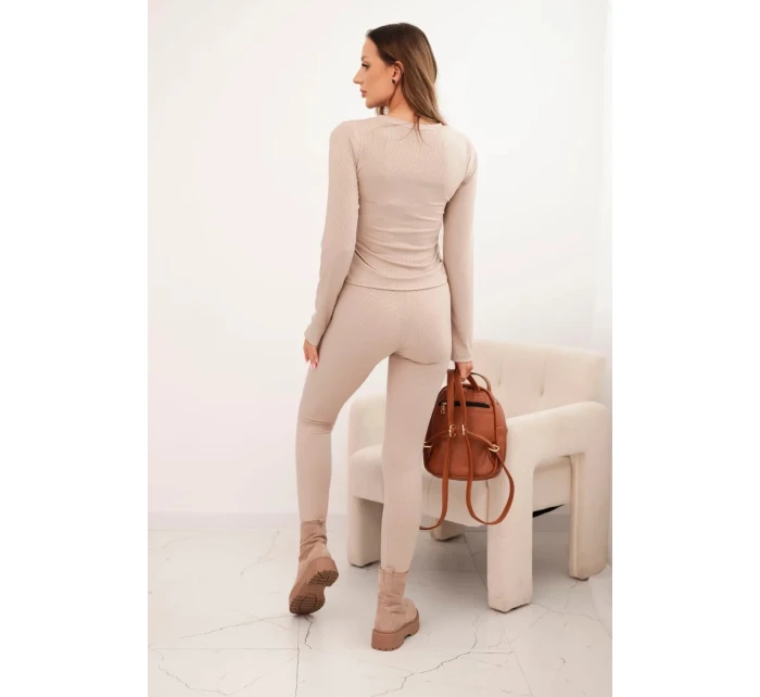 Dámská bavlněná souprava s dlouhým rukávem a legínami béžová Dámská bavlněná souprava s dlouhým rukávem a legínami béžová
