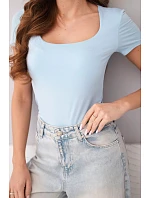 Dámská bambusová halenka s krátkým rukávem a širokým výstřihem basic modrá Dámská bambusová halenka s krátkým rukávem a širokým výstřihem basic modrá