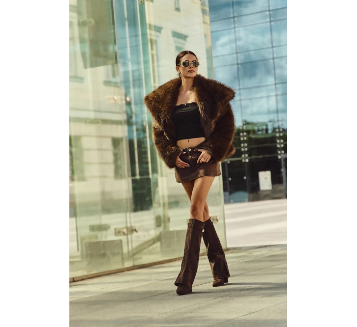 Kozačky Eko Podpatky Na Zip Zateplené  Čokoládové model 21704760 - Boto