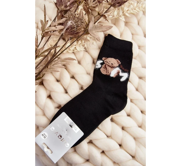 Teplé bavlněné ponožky s medvídkem, černé Teplé bavlněné ponožky s medvídkem, černé