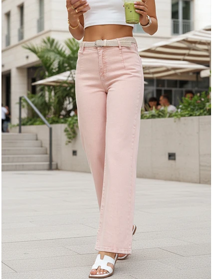 Dámské džíny s vysokým pasem a širokými nohavicemi růžové FashionStreet UY2966