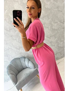 Kombinéza s ozdobným páskem v pase světle růžová