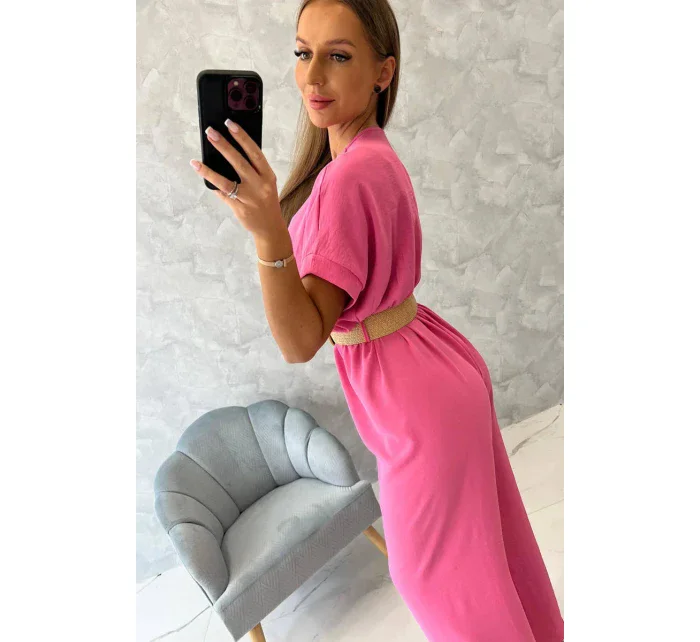 Kombinéza s ozdobným páskem v pase světle růžová Kombinéza s ozdobným páskem v pase světle růžová