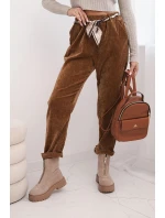 Dámské kalhoty z viskózy s šátkovým pásem camelová