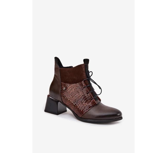 model 21712117 kožené kotníčkové boty na podpatku vyhřívané čokoládové - Zazoo model 21712117 kožené kotníčkové boty na podpatku vyhřívané čokoládové - Zazoo