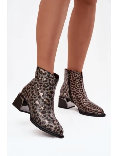 Kožené dámské boty na klínku s podšívkou leopardí vzor D&A CR52-622 Černo-zlaté