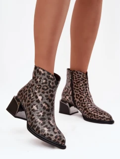 Kožené dámské boty na klínku s podšívkou leopardí vzor D&A CR52-622 Černo-zlaté