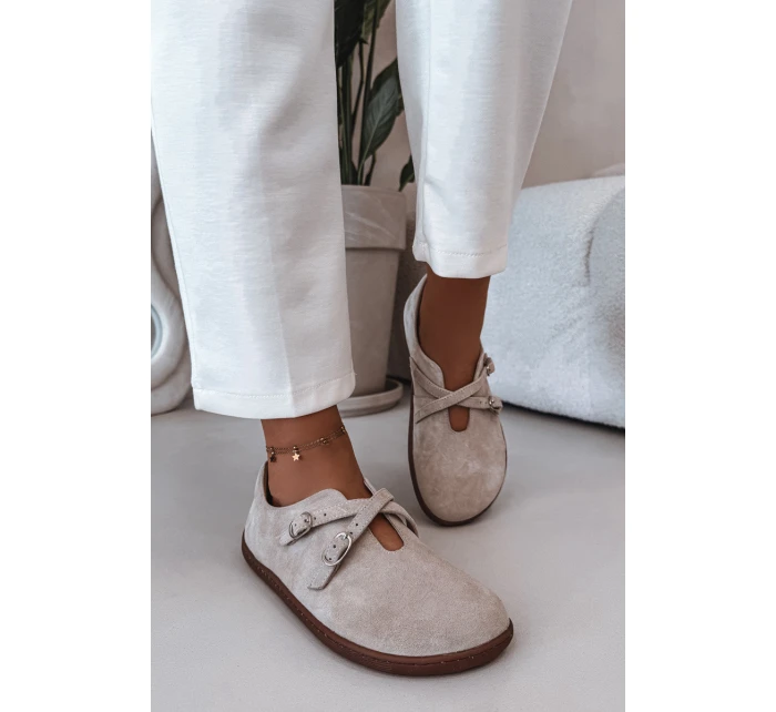 Kožené semišové dámské polobotky model 21937579 světle béžové - Zazoo Kožené semišové dámské polobotky model 21937579 světle béžové - Zazoo