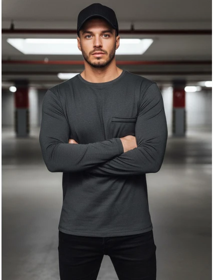 Pánské tmavě šedé tričko s dlouhým rukávem Dstreet model 21967968 - FashionStreet