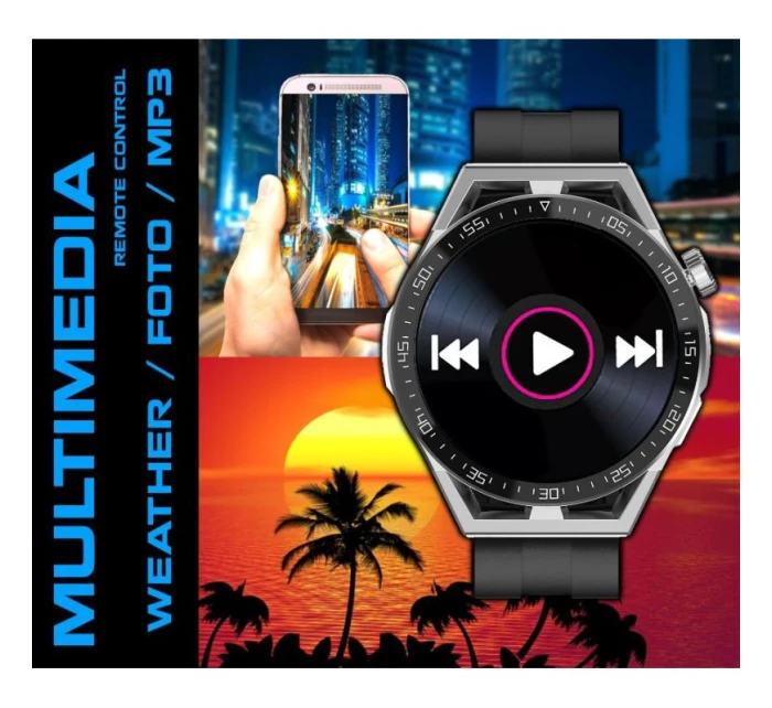 Rubicon RNCE88-1 Smartwatch Black- Černý silikonový řemínek + černý kožený řemínek