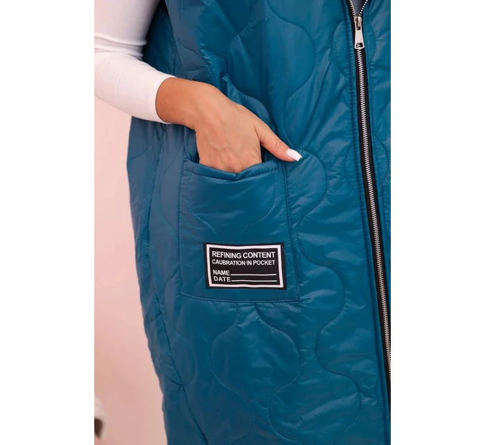 Dámská prošívaná vesta Plus Size s kapucí na zip mořská