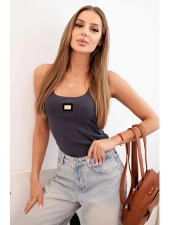 Dámská pruhovaná tílko s ozdobnou nášivkou grafitová