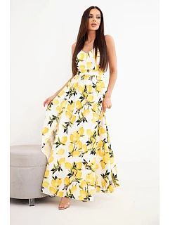 Dámské maxi šaty s na ramínkách ecru model 22205809 - K-Fashion