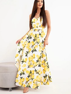 Dámské maxi šaty s na ramínkách ecru model 22205809 - K-Fashion