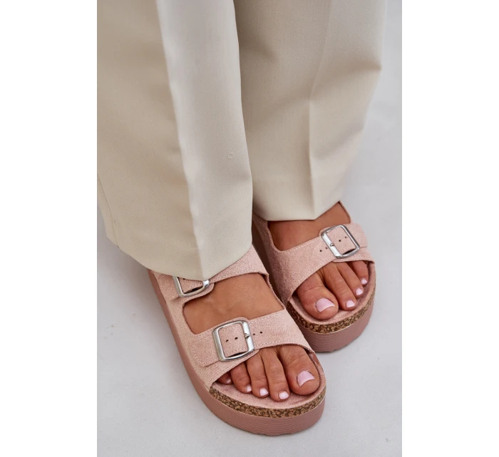 Dámské Pantofle Na Masivní Platformě S Přezkami Růžové Aramia Dámské Pantofle Na Masivní Platformě S Přezkami Růžové Aramia