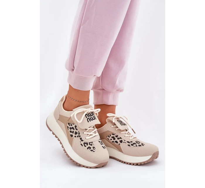 Dámské sportovní tenisky na platformě – béžové s panteřím vzorem Pumbes