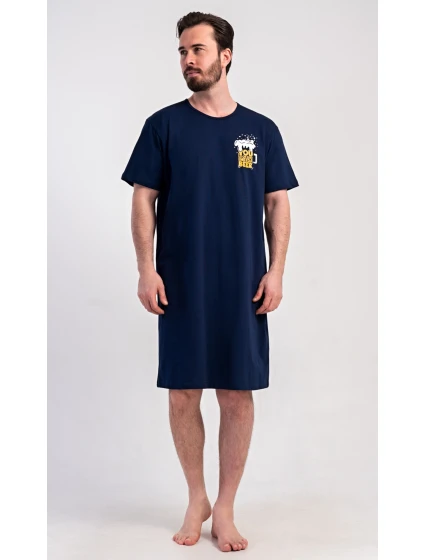 Pánská noční košile s krátkým rukávem Pivo Tmavě modrá - Vienetta