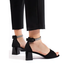 Exkluzívní černé  sandály dámské na širokém podpatku