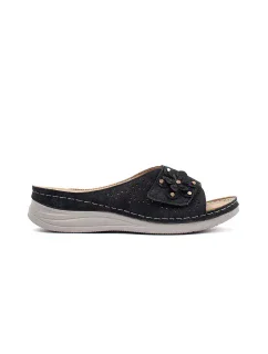 Originální černé nazouváky dámské na plochém podpatku