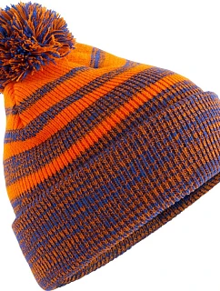 Beechfield B 476 Pletená čepice s bambulí "Team Stripe" 53.0476 orange/royal