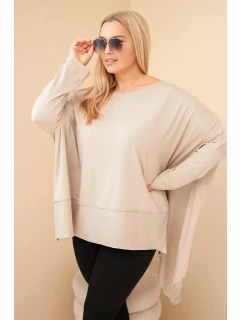 Dámská tunika Plus Size z bavlny s asymetrickým lemem béžová