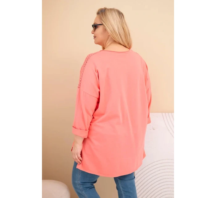 Dámská mikina Plus Size bavlněná s potiskem meruňková