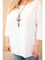 Dámská bavlněná blůza Plus Size asymetrická s náhrdelníkem bílá Dámská bavlněná blůza Plus Size asymetrická s náhrdelníkem bílá