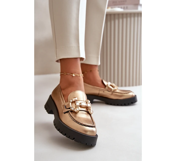 Dámské kožené mokasíny s ozdobou model 21667878 béžové - CheBello