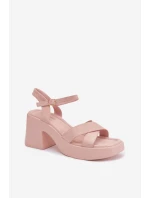 Dámské sandály na masivním podpatku z eko semiše světle růžové model 21998020 - Boto