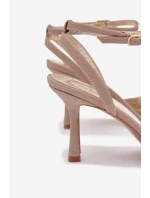 Dámské sandály na jehlovém podpatku s brokatem - zlaté Brisora Dámské sandály na jehlovém podpatku s brokatem - zlaté Brisora