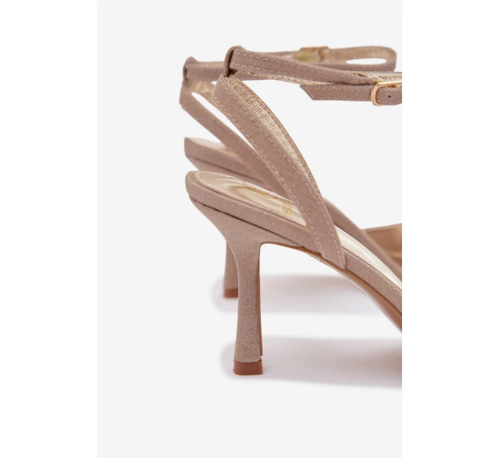 Dámské sandály na jehlovém podpatku s brokatem - zlaté Brisora Dámské sandály na jehlovém podpatku s brokatem - zlaté Brisora