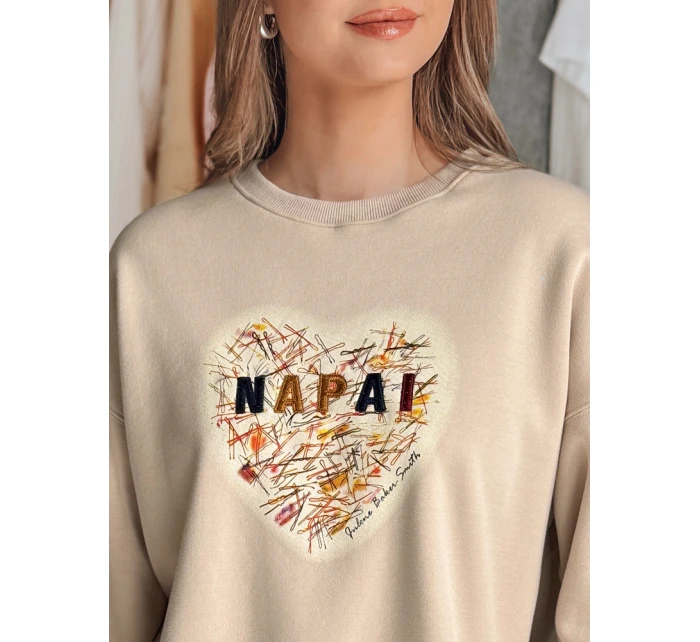 Dámská oversize mikina se srdcem SERDUCHOVA béžová FashionStreet BY1442