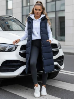 Dámská dlouhá prošívaná tmavě modrá vesta FashionStreet TY5252