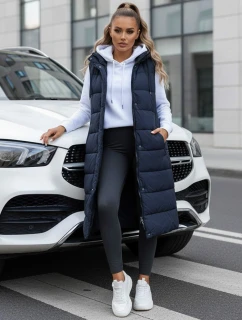 Dámská dlouhá prošívaná tmavě modrá vesta FashionStreet TY5252