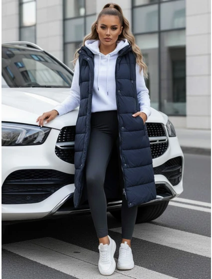 Dámská dlouhá prošívaná tmavě modrá vesta FashionStreet TY5252