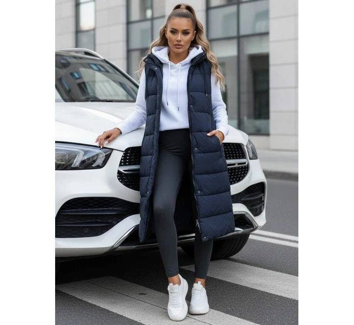 Dámská dlouhá prošívaná tmavě modrá vesta FashionStreet TY5252