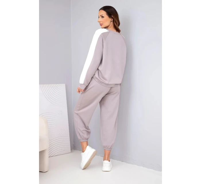 Dámský komplet s lampasem a manžetou máslový fango