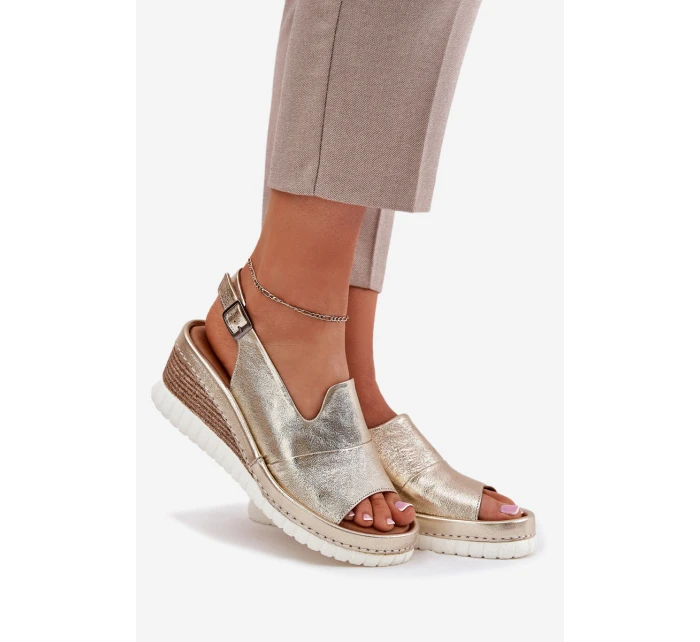 Dámské Kožené Sandály Na Klínu Artiker 56C0920 Zlaté