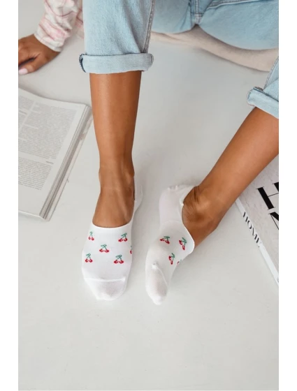 Dámské Ponožky Microstopky Bavlněné Malé Višně Bílé