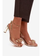 Průhledné sandály na podpatku s ozdobami D&A MR52-232 zlaté