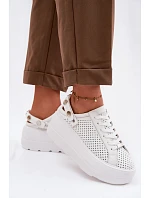 Kožené Ažurové Dámské Tenisky Na Platformě S Páskem Na Patě D&A LR61-7088 Bílé