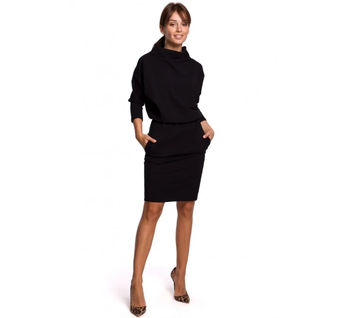 B175 Šaty s kimonovými rukávy - černé