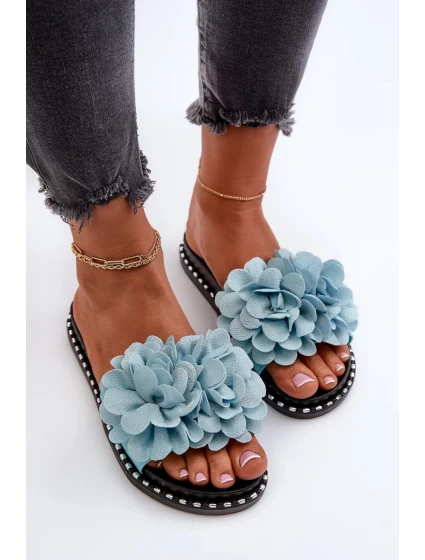 Dámské pantofle zdobené květinami, modrý cellanen Dámské pantofle zdobené květinami, modrý cellanen