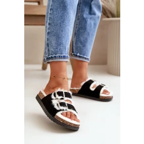 Dámské Pantofle S Přezkami A Kožešinou Černé Ezilena Dámské Pantofle S Přezkami A Kožešinou Černé Ezilena