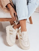 Dámské tenisky s kožešinou na platformě béžové FashionStreet ZY1081