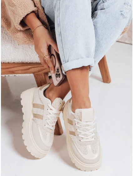 Dámské tenisky s kožešinou na platformě béžové FashionStreet ZY1081
