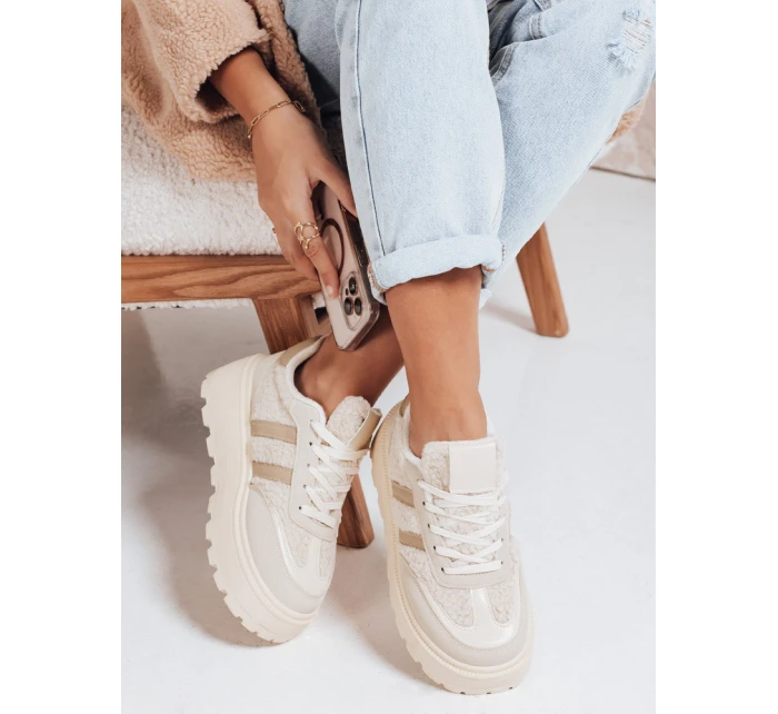 Dámské tenisky s kožešinou na platformě béžové FashionStreet ZY1081