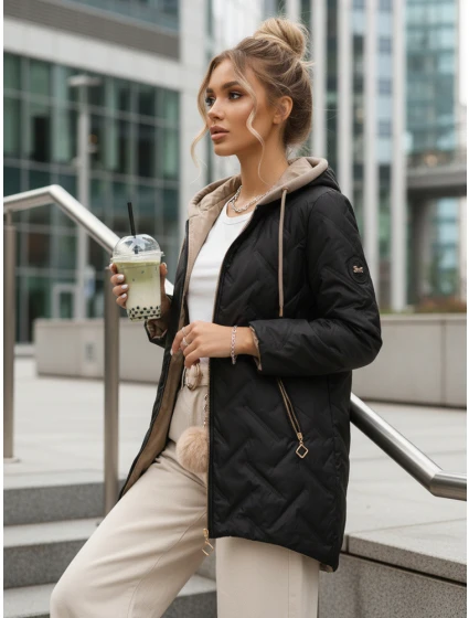 Dámská přechodná prošívaná bunda s prodlouženým střihem černá TY5606