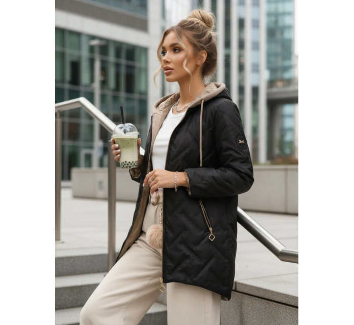 Dámská přechodná prošívaná bunda s prodlouženým střihem černá TY5606