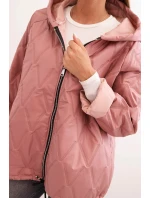 Dámská prošívaná bunda s kapucí tmavě růžová